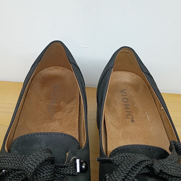 Vionic Teagan Shoes Women's Size 6.5 Black Nubuck Leather Lace Up Lug Loafers - Picture 8 of 14